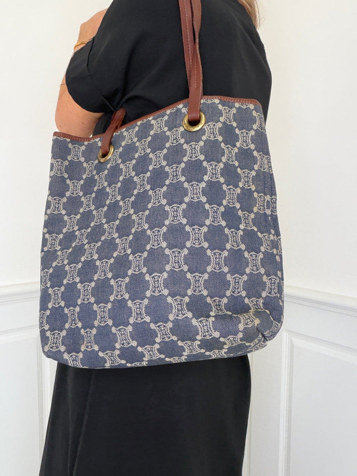 Preloved Vintageline x Molly&My - Céline Shopper – Denim & Læder - Denim Tasker 