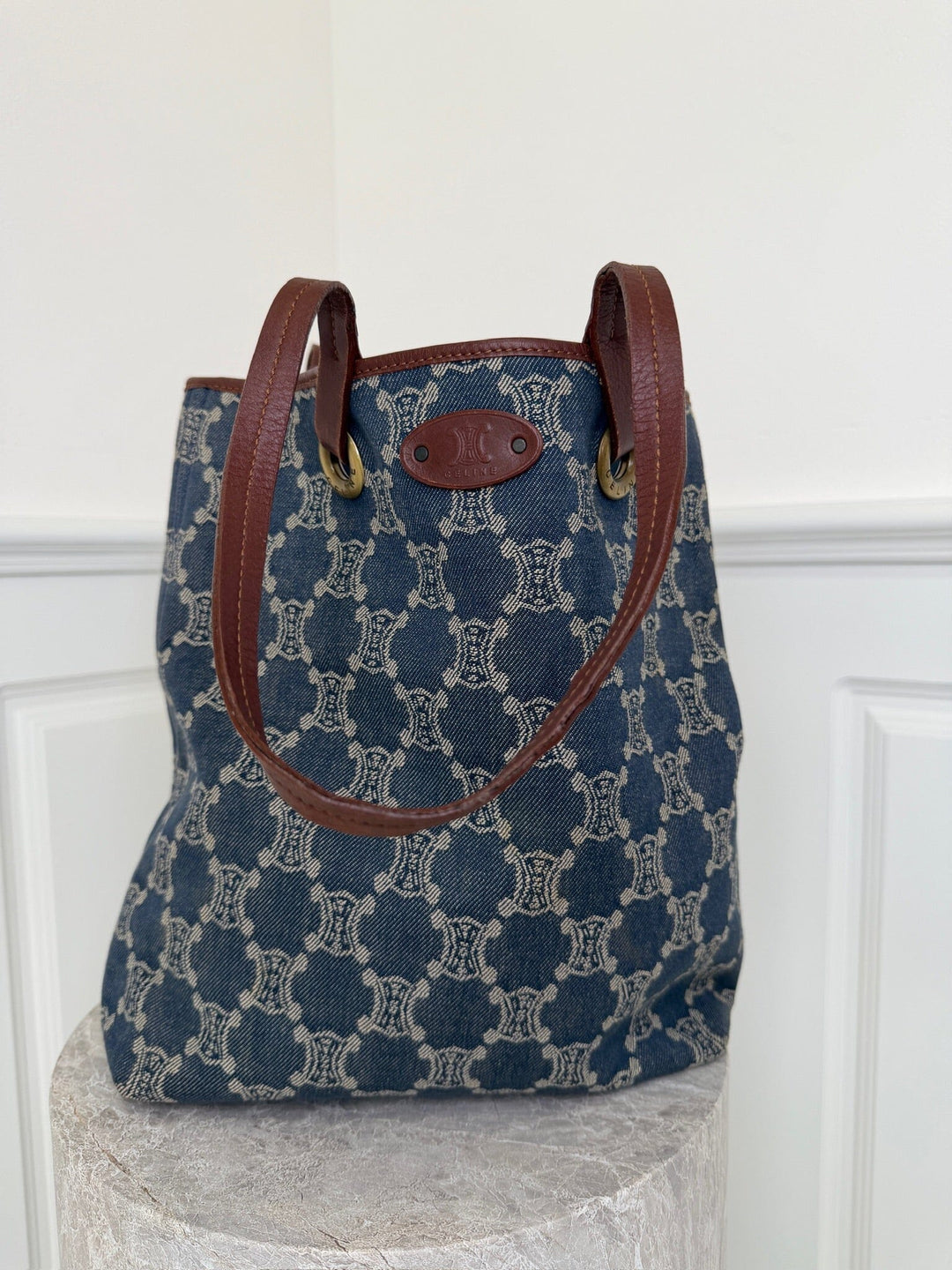 Preloved Vintageline x Molly&My - Céline Shopper – Denim & Læder - Denim Tasker 