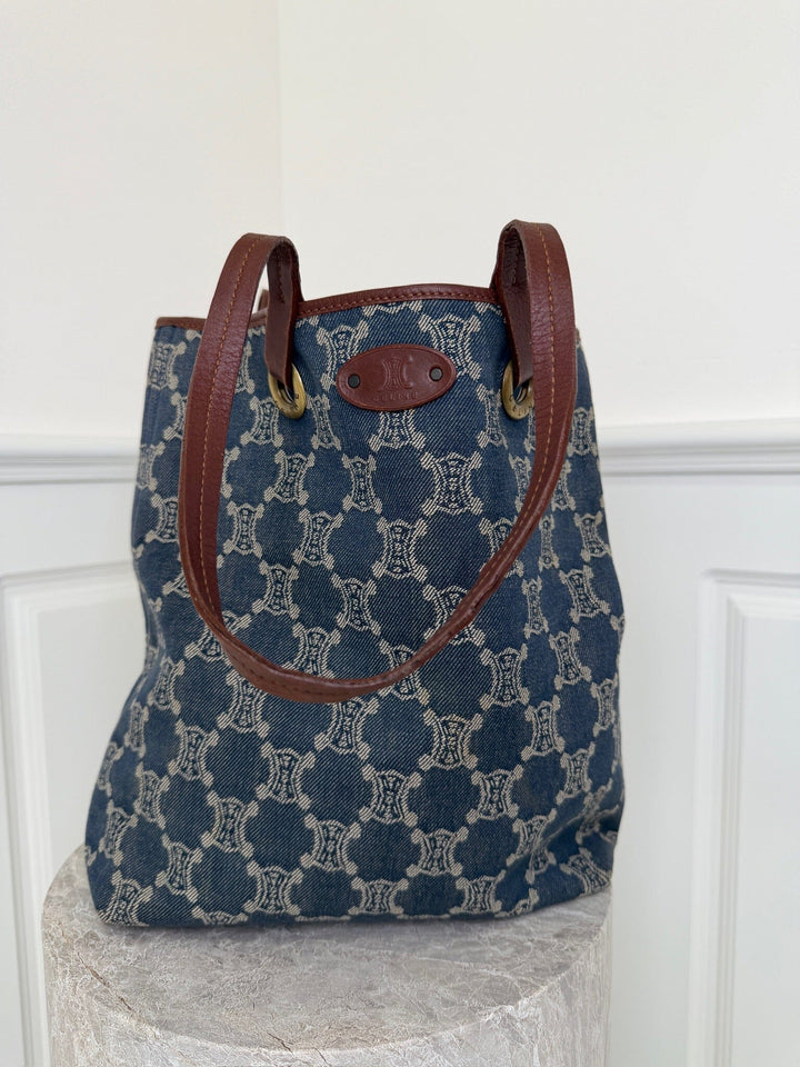 Preloved Vintageline x Molly&My - Céline Shopper – Denim & Læder - Denim Tasker 
