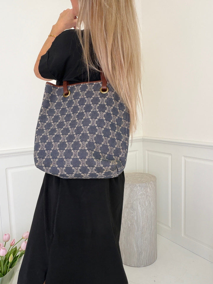 Preloved Vintageline x Molly&My - Céline Shopper – Denim & Læder - Denim Tasker 