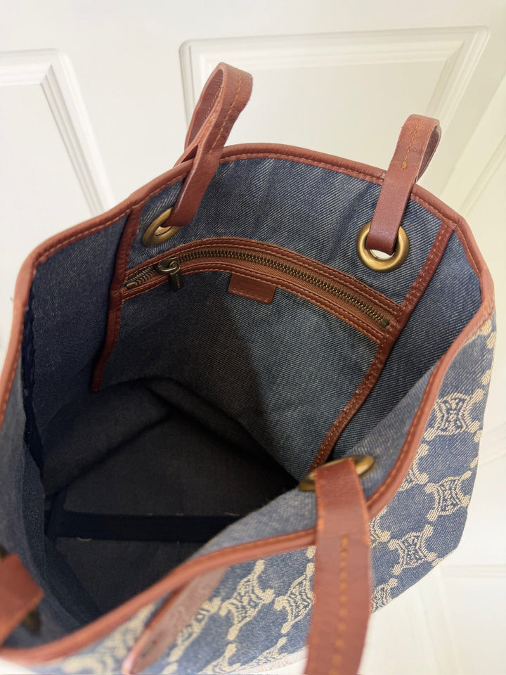 Preloved Vintageline x Molly&My - Céline Shopper – Denim & Læder - Denim Tasker 