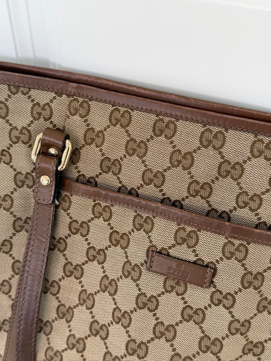 Preloved Vintageline x Molly&My - Gucci Shopper – Gg Canvas & Kalveskind Med Aftagelig Rem - Logo Tasker 