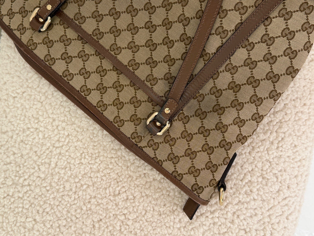 Preloved Vintageline x Molly&My - Gucci Shopper – Gg Canvas & Kalveskind Med Aftagelig Rem - Logo Tasker 