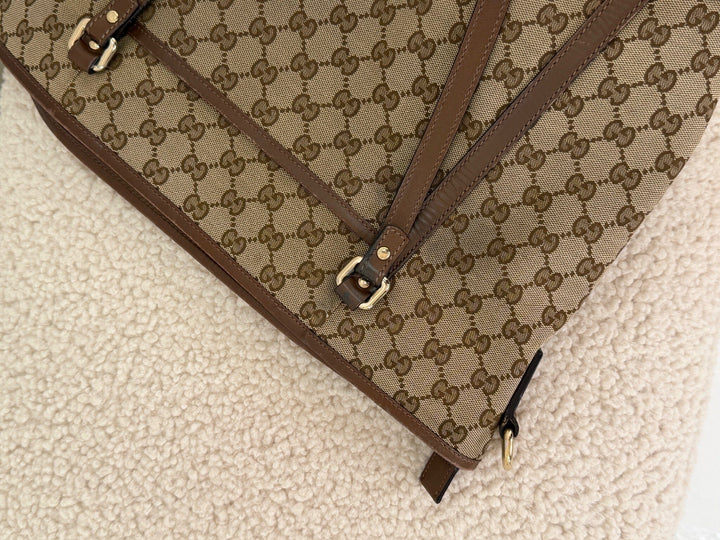 Preloved Vintageline x Molly&My - Gucci Shopper – Gg Canvas & Kalveskind Med Aftagelig Rem - Logo Tasker 