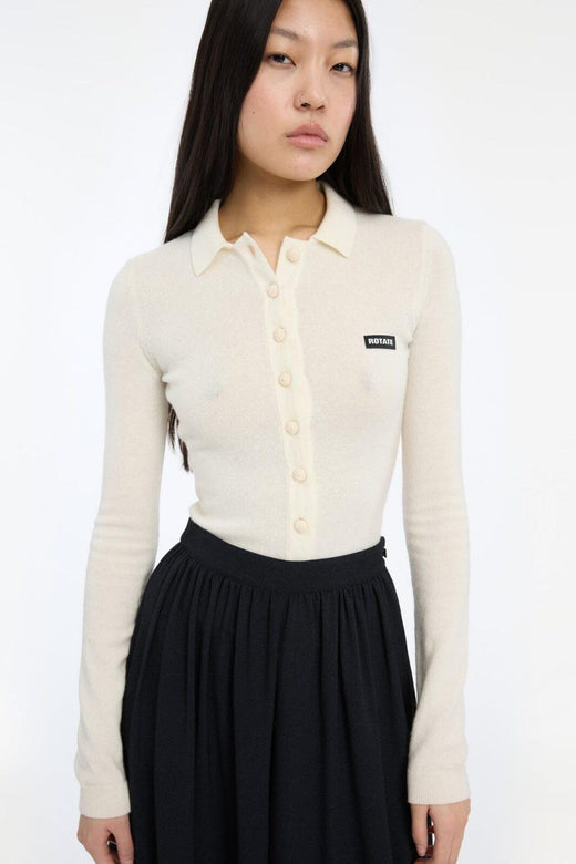 Rotate - Knitted Polo Top 116680857 - 857 Egret Strikbluser 