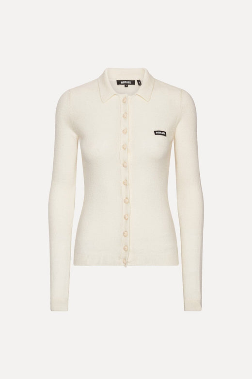 Rotate - Knitted Polo Top 116680857 - 857 Egret Strikbluser 