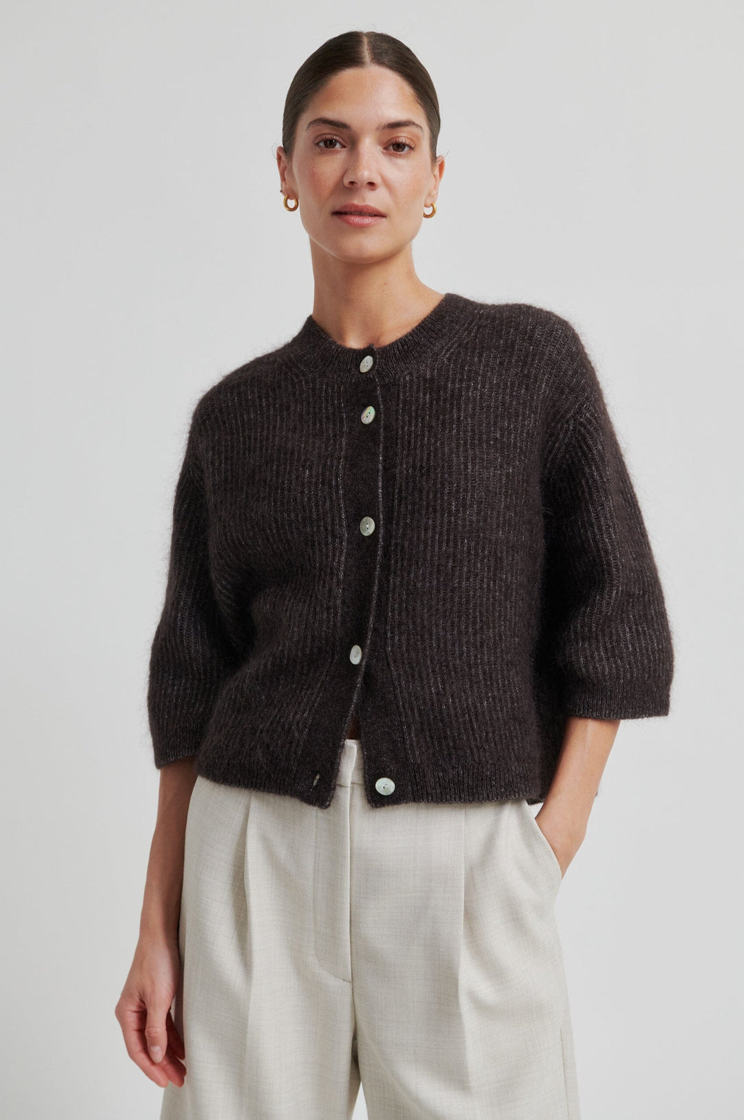 Second Female - Andrea Knit Rib Cardigan 58367 - 6150 Chocolate Torte Cardigans 