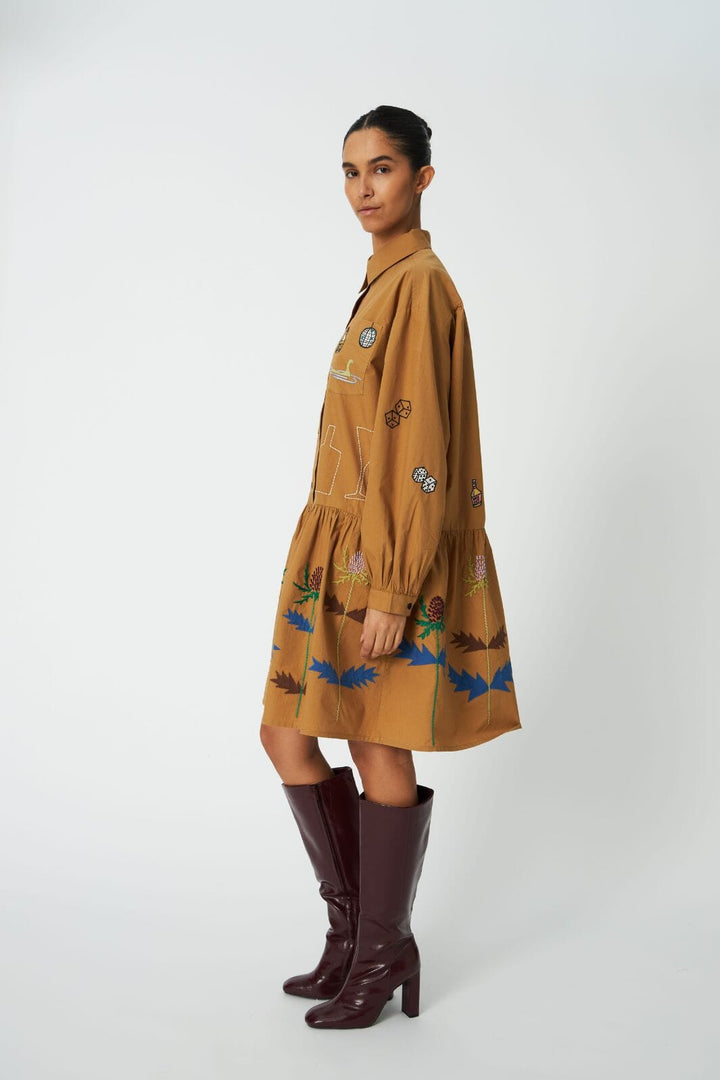 Stella Nova - Small Embroidery Dress Co63-4568 - 196 Khaki Kjoler 