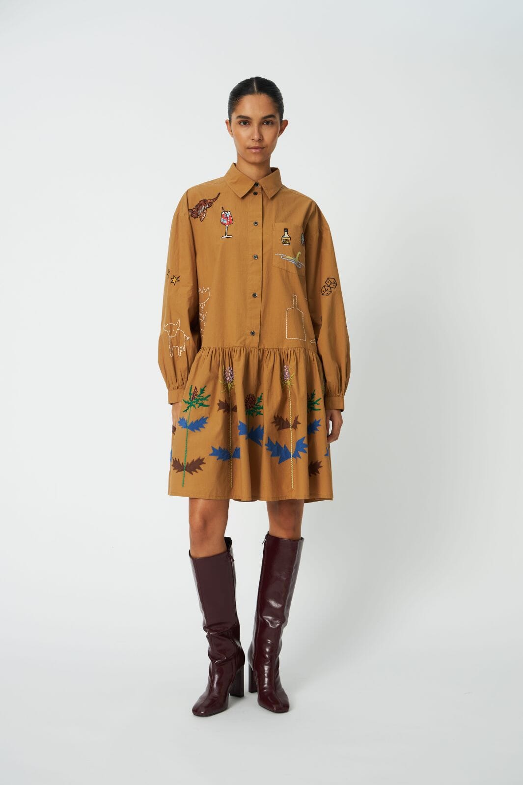 Stella Nova - Small Embroidery Dress Co63-4568 - 196 Khaki Kjoler 
