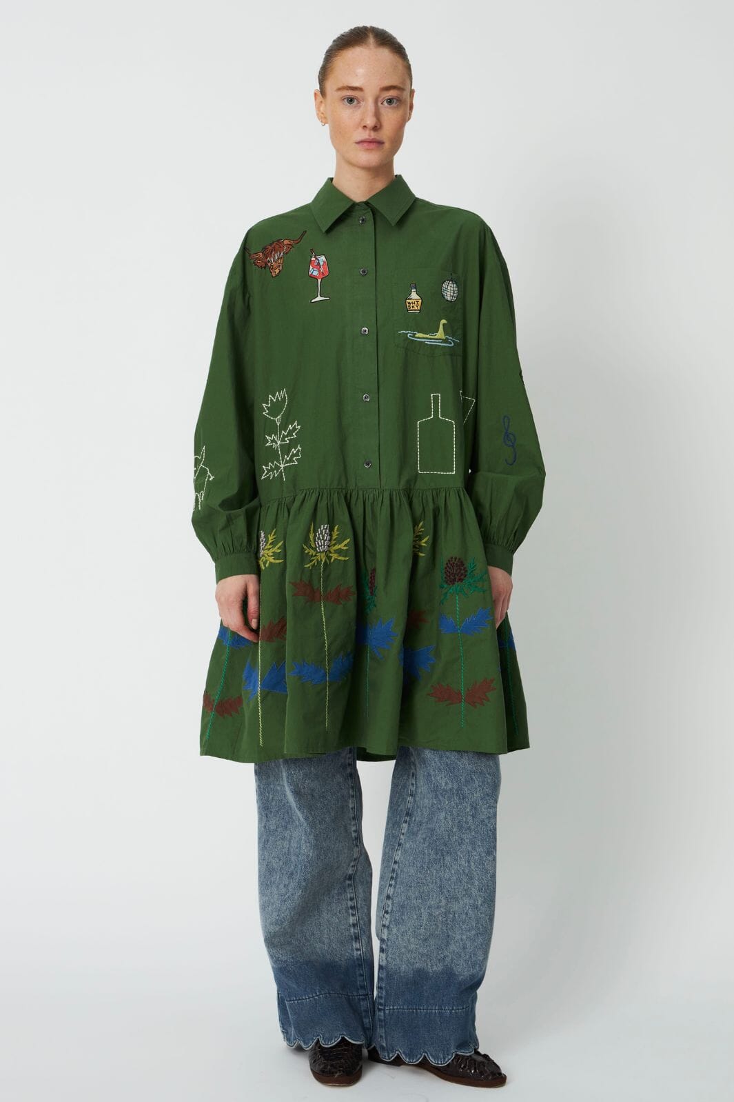 Stella Nova - Small Embroidery Dress Co63-4568 - 250 Green Leaf Kjoler 