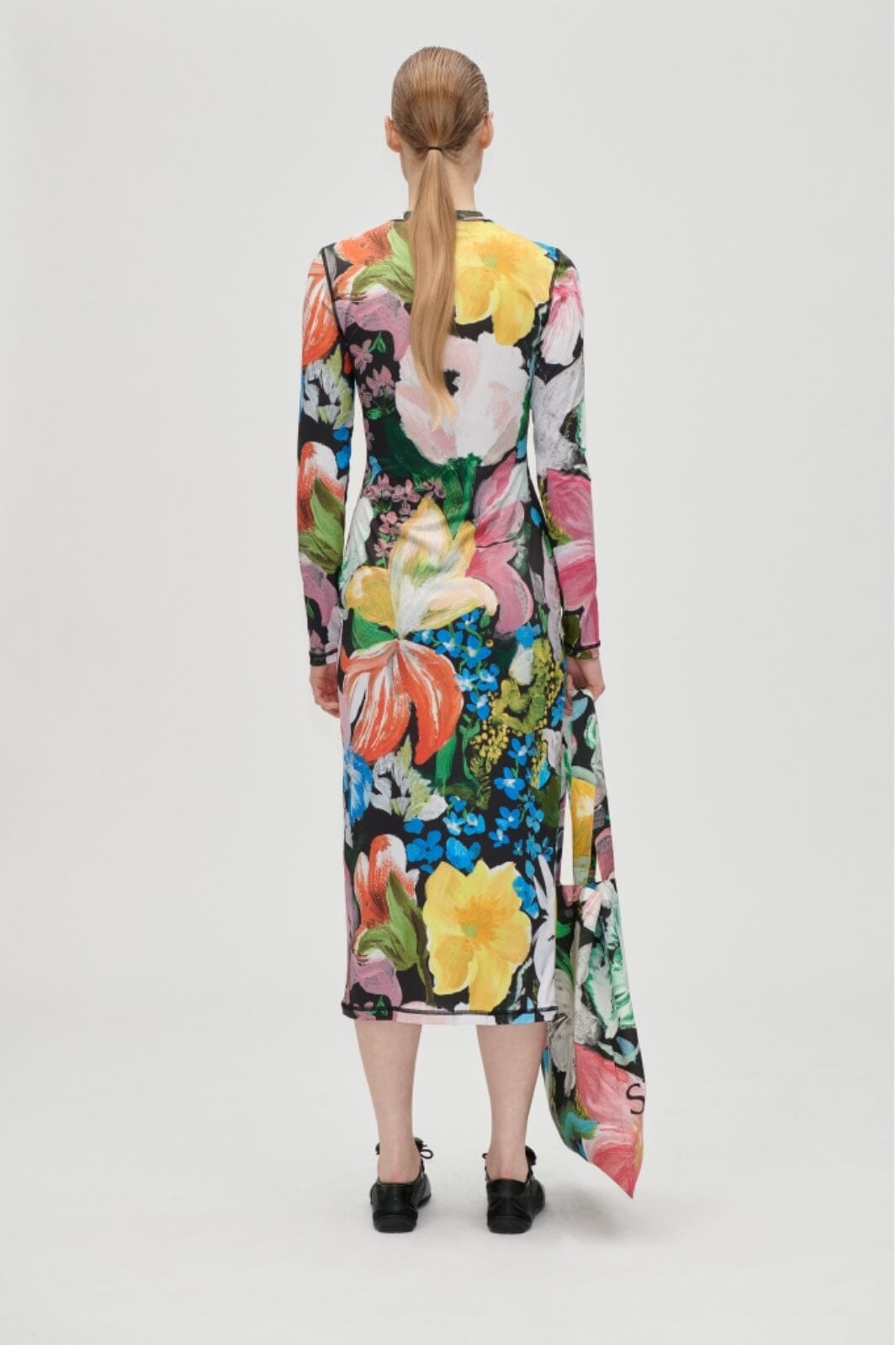 Stine Goya - 2244 Stocking Jersey, Pullover Long Sleeve Midi Dresssg-aw25-d074-2244 - Flowers Under The Sun