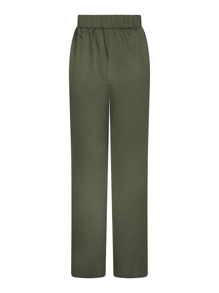Valentin Studio - Comfy Solid Satin Pants 168094 - 437 - Dark Army Bukser 