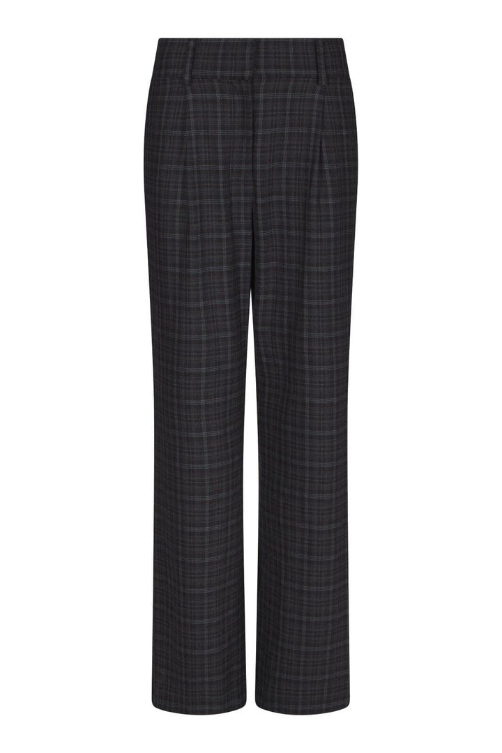 Valentin Studio - Pretty Check Pants Wide 169427 - 104 - Dark Grey Bukser 