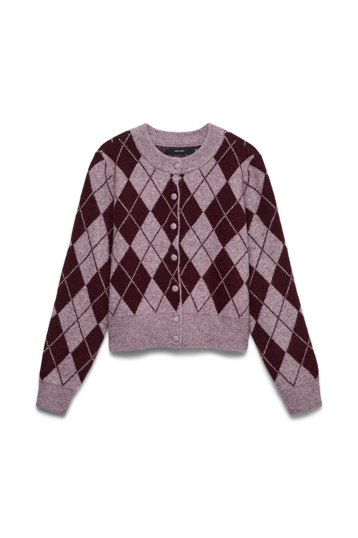 Vero Moda - Vmhalo Ls O-Neck Argyle Cardigan Boo - 5058536 Elderberry Windsor Wine