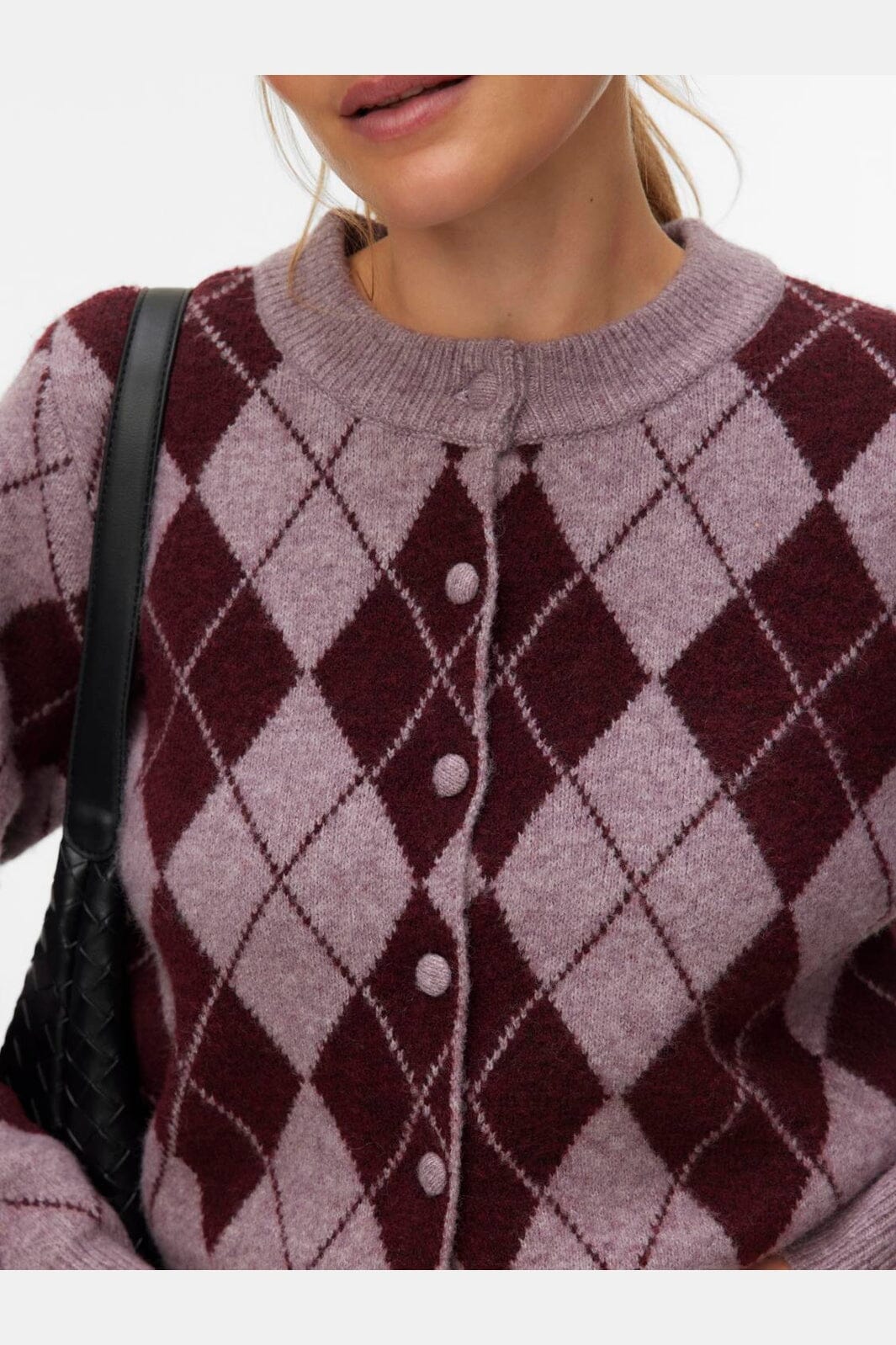 Vero Moda - Vmhalo Ls O-Neck Argyle Cardigan Boo - 5058536 Elderberry Windsor Wine
