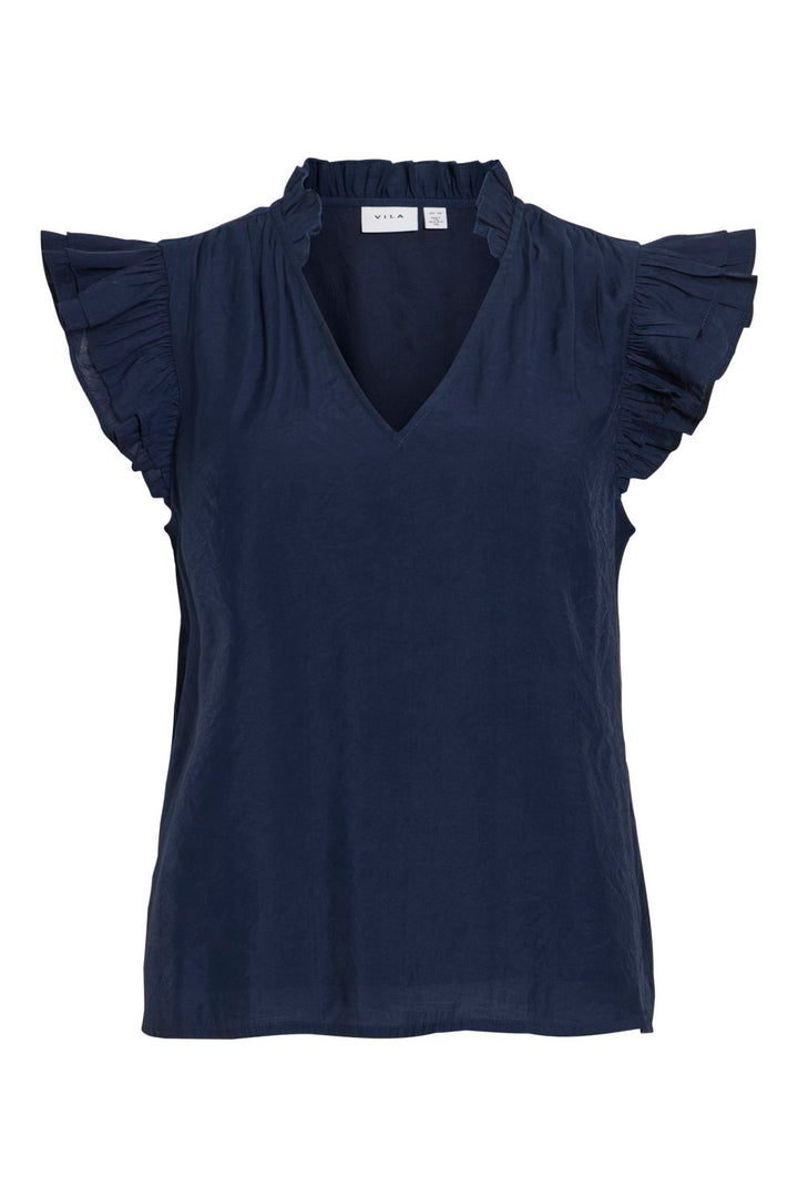 Vila - Vianu S/L V-Neck Top/Rn - 5096126 Navy Blazer