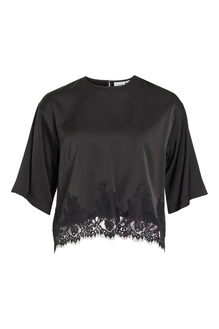 Vila - Vidutty Pri O-Neck Lace 2/4 Top - 5176219 Black Beauty