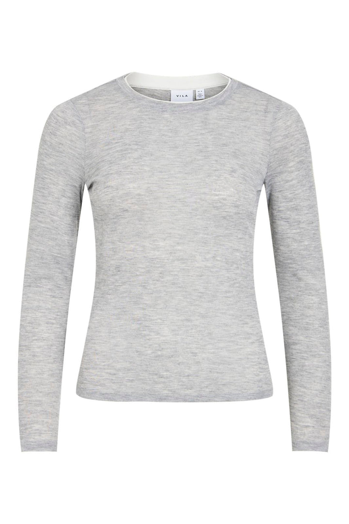 Vila - Vielianne O-Neck L/S Top - 5167198 Light Grey Melange Snow White