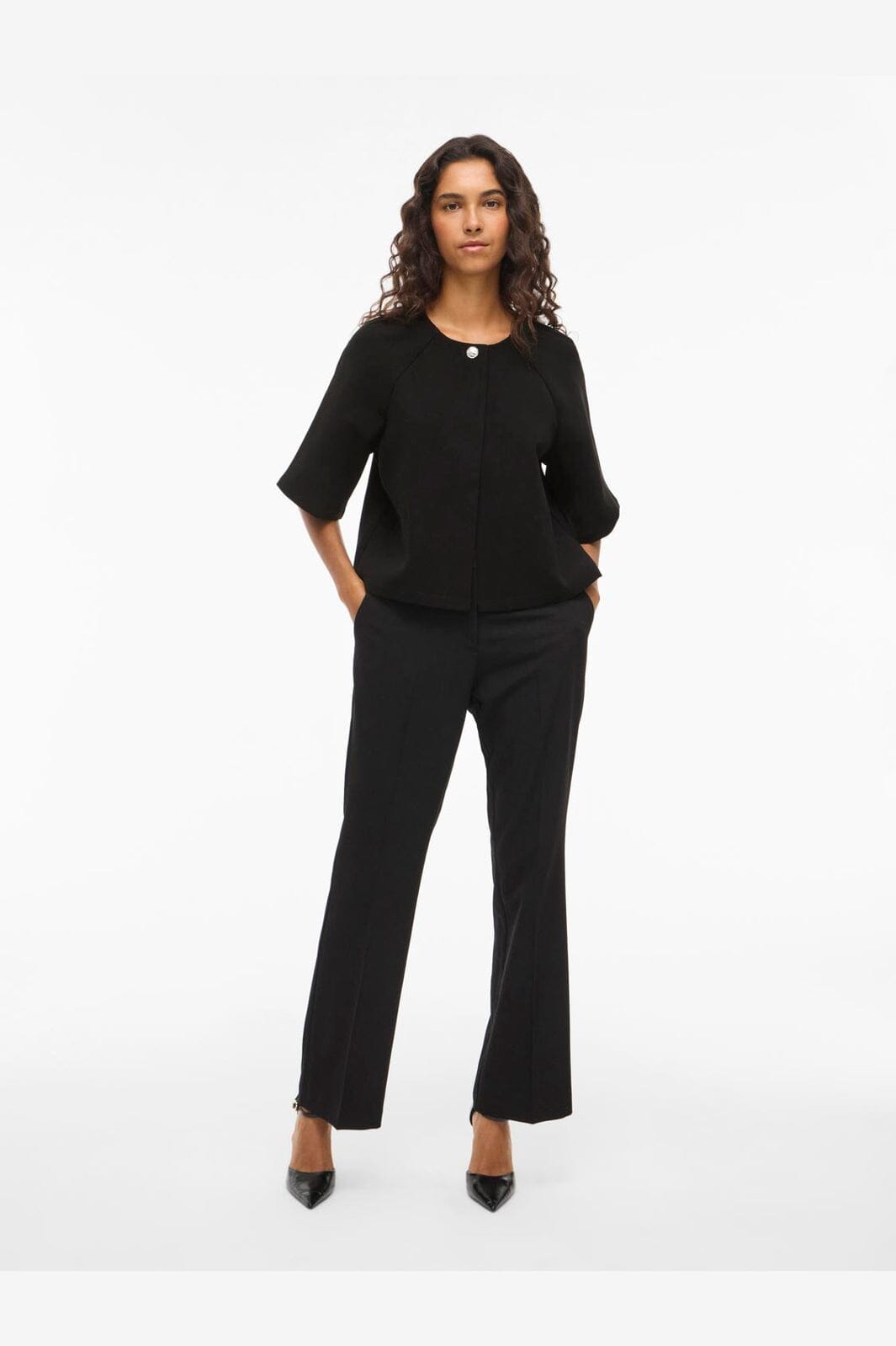 Vila - Visabby 2/4 Open Short Top - 4810886 Black Beauty