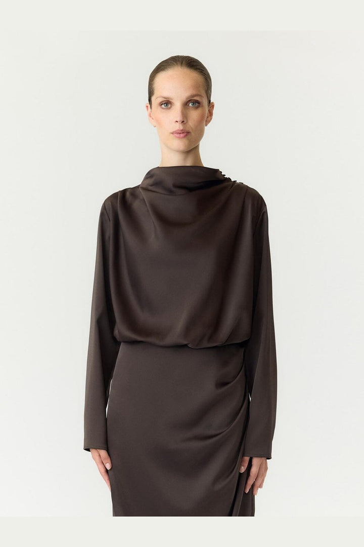 YAS - Yaspella Ls Funnel Neck Long Dress - 5238000 Chocolate Brown