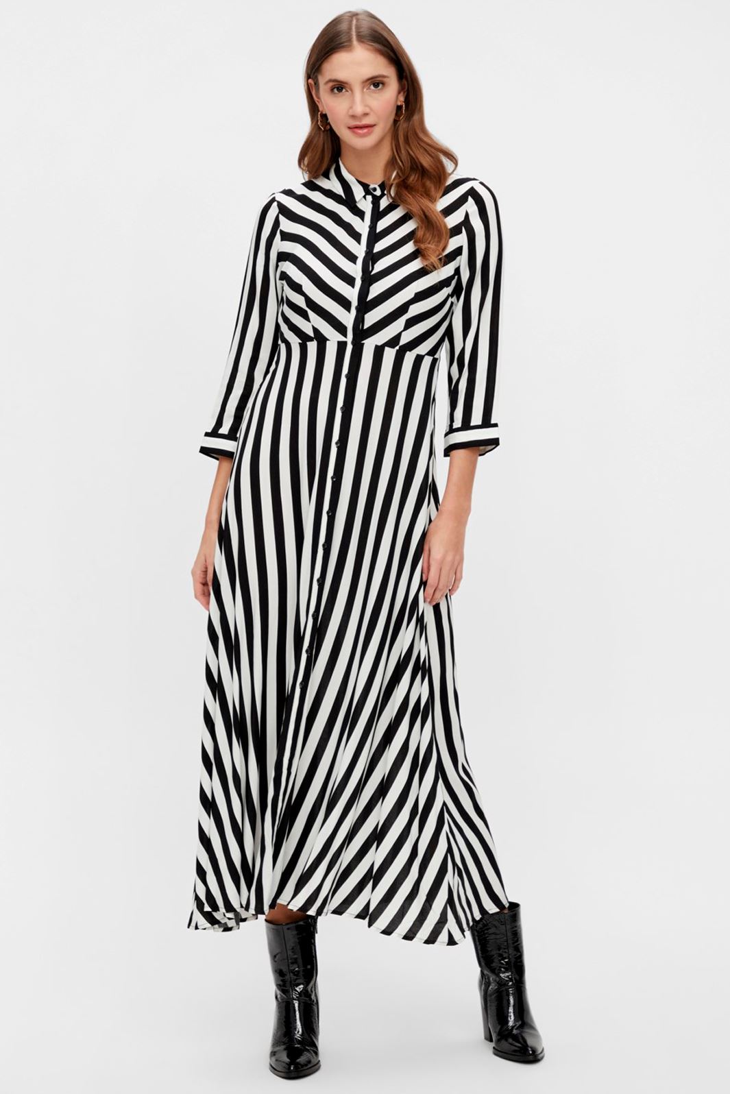 Forudbestilling - Y.A.S - YasSavanna Long Shirt Dress - Black W. White Stripes (Slut Januar) Kjoler 
